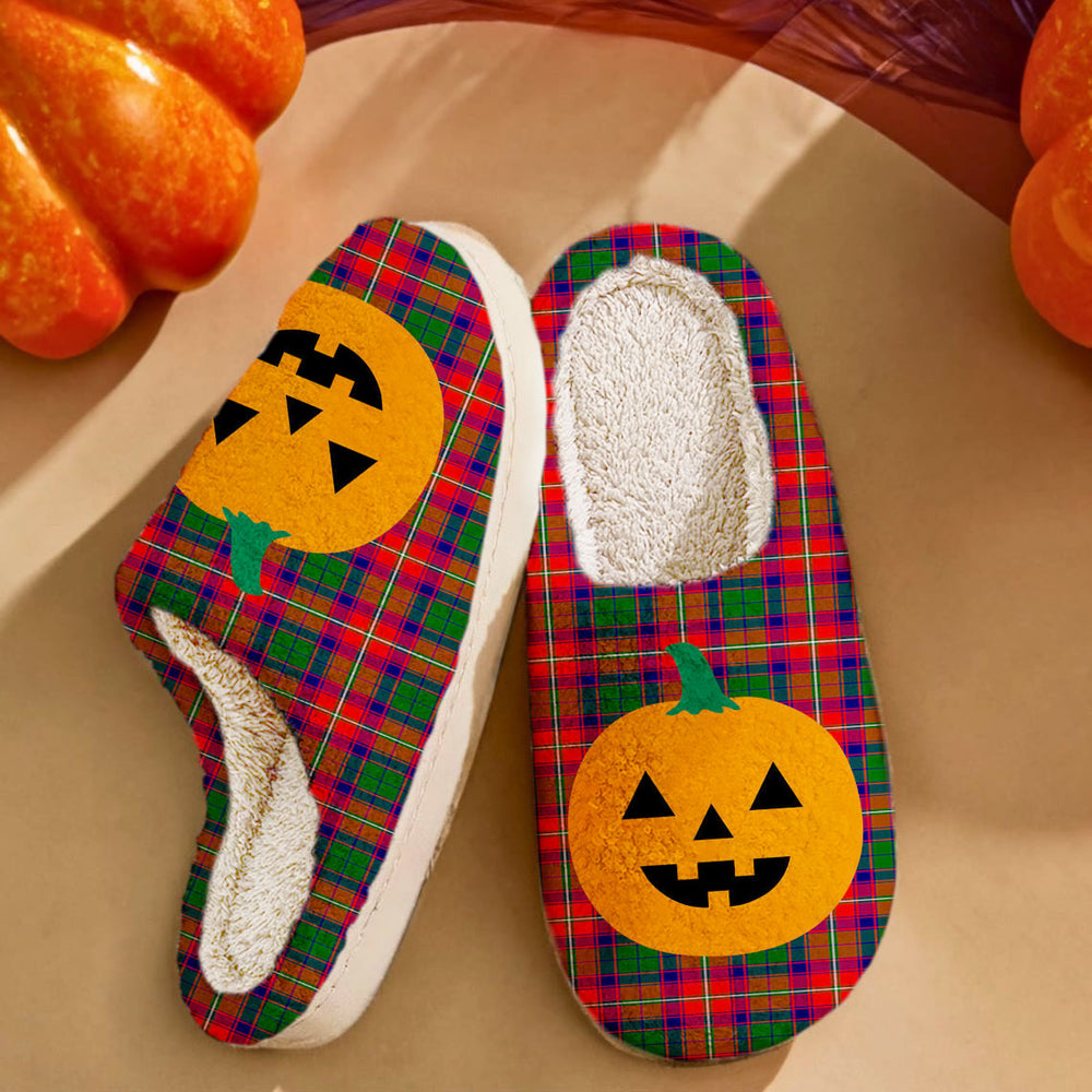 Clan Wauchope Tartan Halloween Pumpkin Slippers, Fluffy Spooky Slippers OS50 Wauchope Tartan Tartan Halloween