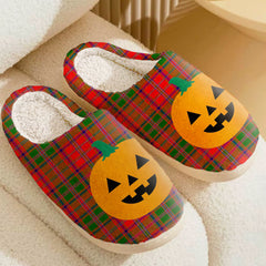 Clan Stewart of Appin Modern Tartan Halloween Pumpkin Slippers, Fluffy Spooky Slippers QL69 Stewart of Appin Modern Tartan Tartan Halloween