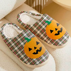 Clan Stewart Dress Modern Tartan Halloween Pumpkin Slippers, Fluffy Spooky Slippers UX29 Stewart Dress Modern Tartan Tartan Halloween