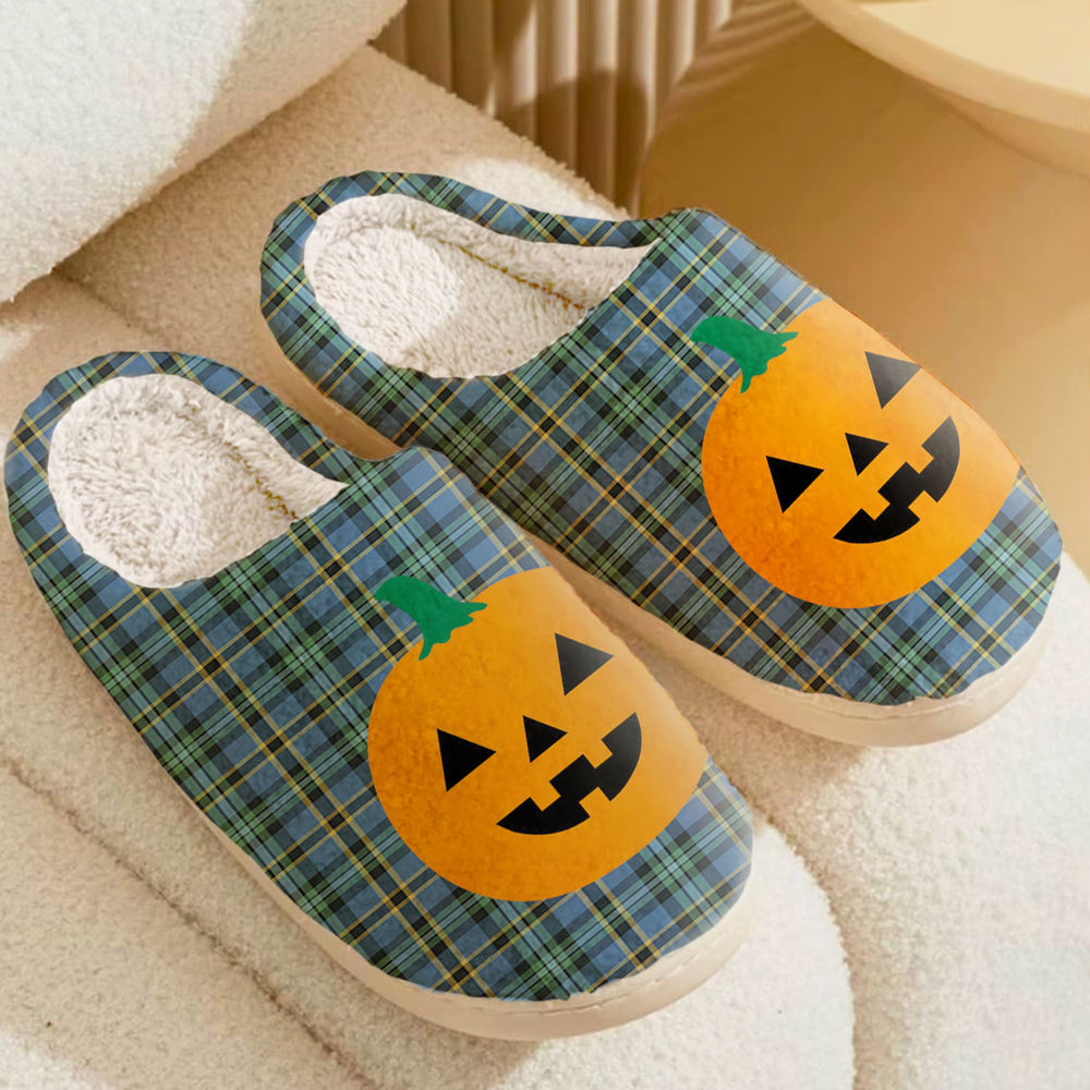 Clan Weir Ancient Tartan Halloween Pumpkin Slippers, Fluffy Spooky Slippers HA36 Weir Ancient Tartan Tartan Halloween