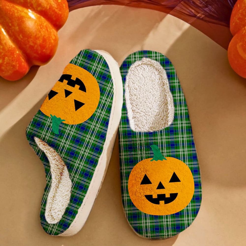 Clan Swinton (Tweedside) Tartan Halloween Pumpkin Slippers, Fluffy Spooky Slippers PX82 Swinton (Tweedside) Tartan Tartan Halloween