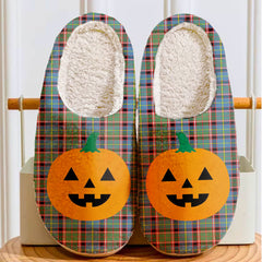 Clan Stirling (of Cadder-Present Chief) Tartan Halloween Pumpkin Slippers, Fluffy Spooky Slippers XD62 Stirling (of Cadder-Present Chief) Tartan Tartan Halloween