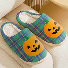 Clan US Marine Tartan Halloween Pumpkin Slippers, Fluffy Spooky Slippers CA55 US Marine Tartan Tartan Halloween