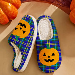 Clan Weir Modern Tartan Halloween Pumpkin Slippers, Fluffy Spooky Slippers YS34 Weir Modern Tartan Tartan Halloween