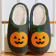Clan Spalding Murray of Atholl Modern Tartan Halloween Pumpkin Slippers, Fluffy Spooky Slippers FF79 Spalding Murray of Atholl Modern Tartan Tartan Halloween