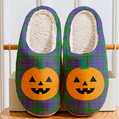 Clan Strachan Tartan Halloween Pumpkin Slippers, Fluffy Spooky Slippers RN25 Strachan Tartan Tartan Halloween