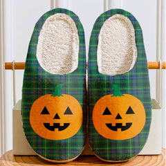 Clan Stewart Hunting Modern Tartan Halloween Pumpkin Slippers, Fluffy Spooky Slippers YH12 Stewart Hunting Modern Tartan Tartan Halloween