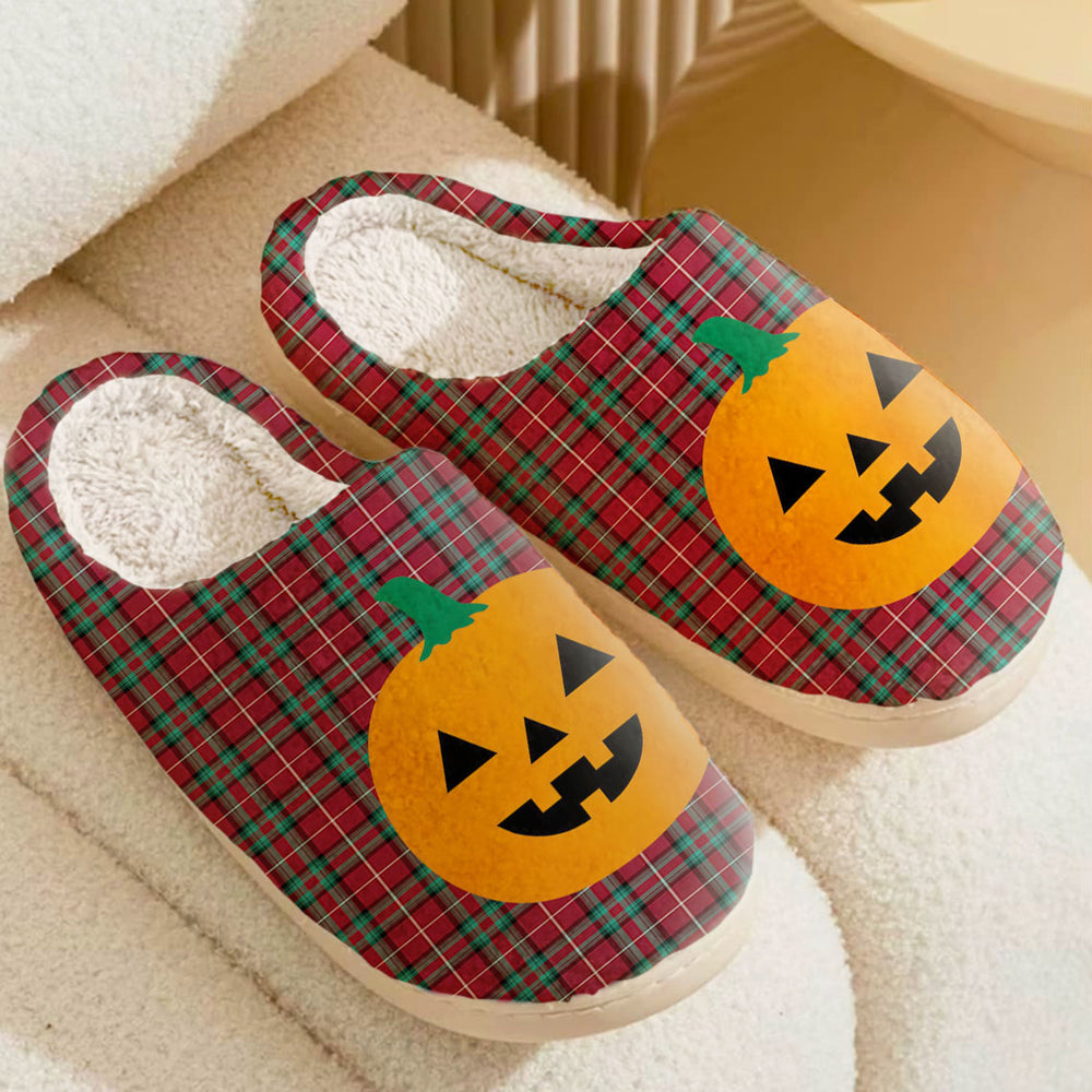 Clan Stewart (Stuart) of Bute Tartan Halloween Pumpkin Slippers, Fluffy Spooky Slippers NM79 Stewart (Stuart) of Bute Tartan Tartan Halloween