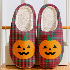 Clan Stewart (Stuart) of Bute Tartan Halloween Pumpkin Slippers, Fluffy Spooky Slippers NM79 Stewart (Stuart) of Bute Tartan Tartan Halloween