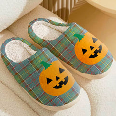 Clan Whitelaw Tartan Halloween Pumpkin Slippers, Fluffy Spooky Slippers AH57 Whitelaw Tartan Tartan Halloween