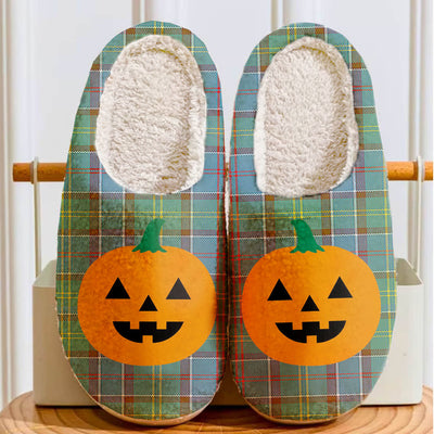 Clan Whitelaw Tartan Halloween Pumpkin Slippers, Fluffy Spooky Slippers