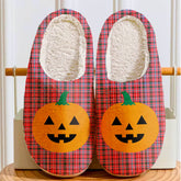 Clan Udny Tartan Halloween Pumpkin Slippers, Fluffy Spooky Slippers MG50 Udny Tartan Tartan Halloween