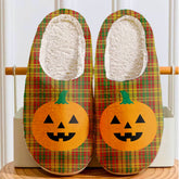 Clan Strathearn Modern Tartan Halloween Pumpkin Slippers, Fluffy Spooky Slippers YG83 Strathearn Modern Tartan Tartan Halloween