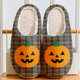 Clan Stewart Old Weathered Tartan Halloween Pumpkin Slippers, Fluffy Spooky Slippers KC62 Stewart Old Weathered Tartan Tartan Halloween
