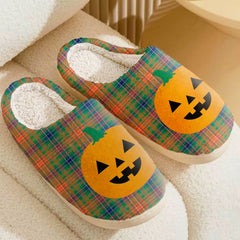 Clan Wilson Ancient Tartan Halloween Pumpkin Slippers, Fluffy Spooky Slippers FY20 Wilson Ancient Tartan Tartan Halloween