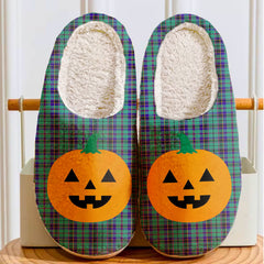 Clan Stevenson Tartan Halloween Pumpkin Slippers, Fluffy Spooky Slippers UB84 Stevenson Tartan Tartan Halloween
