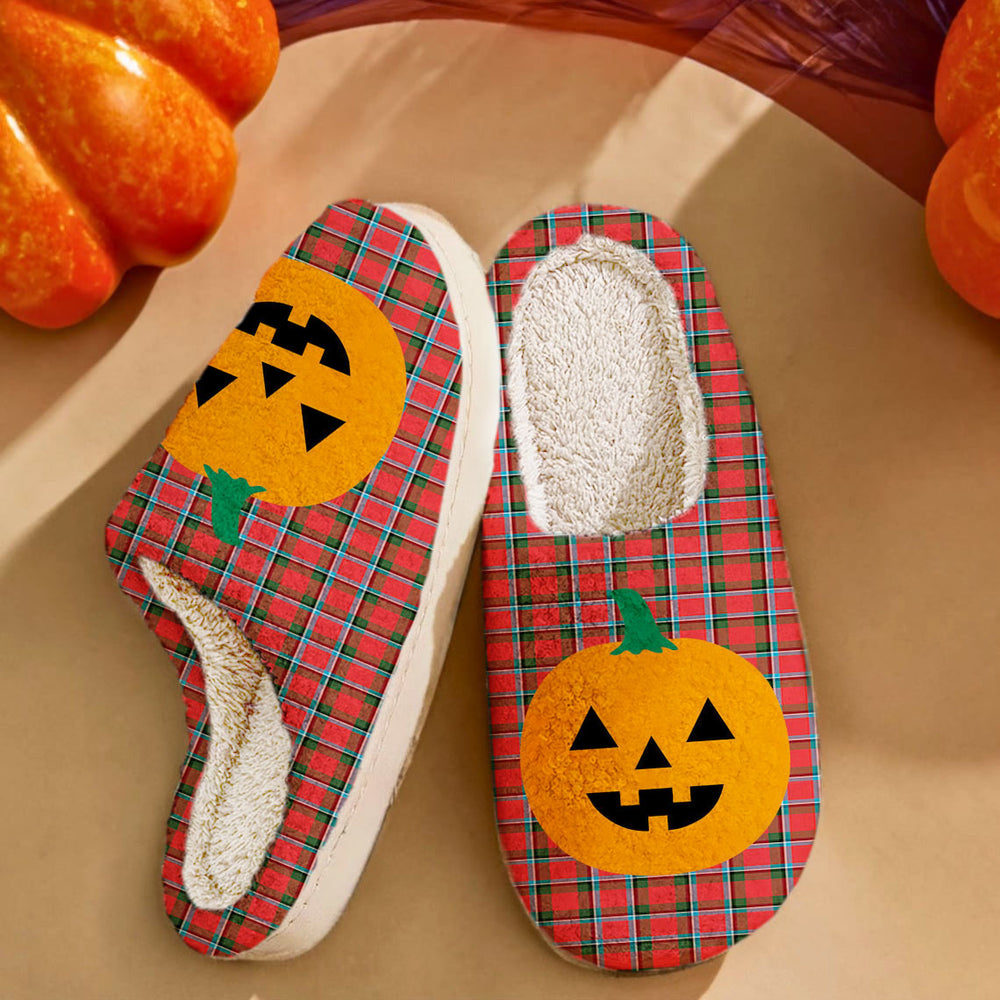 Clan Sinclair Modern Tartan Halloween Pumpkin Slippers, Fluffy Spooky Slippers MM37 Sinclair Modern Tartan Tartan Halloween