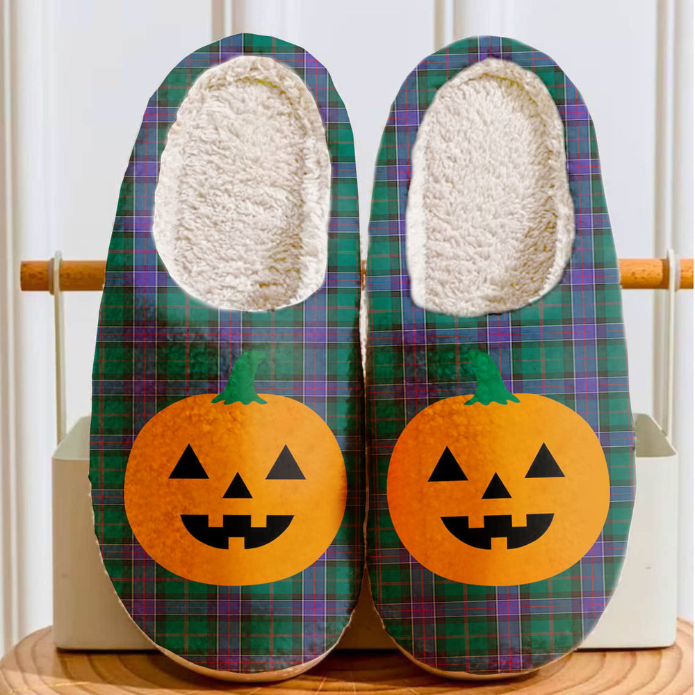 Clan Sinclair Hunting Modern Tartan Halloween Pumpkin Slippers, Fluffy Spooky Slippers TP84 Sinclair Hunting Modern Tartan Tartan Halloween