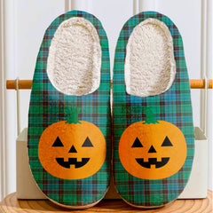Clan Stewart Old Ancient Tartan Halloween Pumpkin Slippers, Fluffy Spooky Slippers ZQ41 Stewart Old Ancient Tartan Tartan Halloween