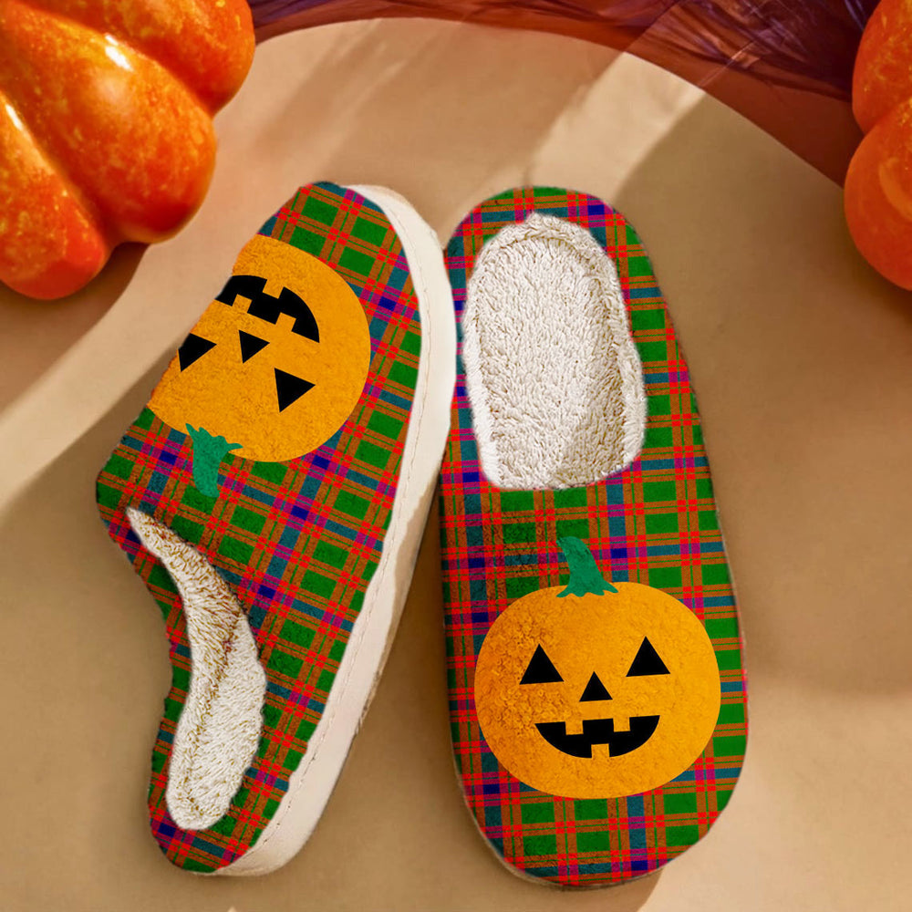 Clan Skene Modern Tartan Halloween Pumpkin Slippers, Fluffy Spooky Slippers UJ41 Skene Modern Tartan Tartan Halloween