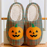 Clan Thomson Hunting Modern Tartan Halloween Pumpkin Slippers, Fluffy Spooky Slippers UF50 Thomson Hunting Modern Tartan Tartan Halloween
