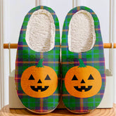 Clan Young Modern Tartan Halloween Pumpkin Slippers, Fluffy Spooky Slippers NY91 Young Modern Tartan Tartan Halloween