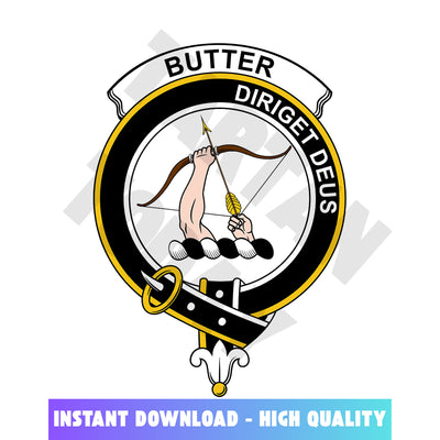 Clan Butter Tartan Crest, Badges, Heraldry, Clans, Family Scotland PNG, Digital ClipArt High Quality