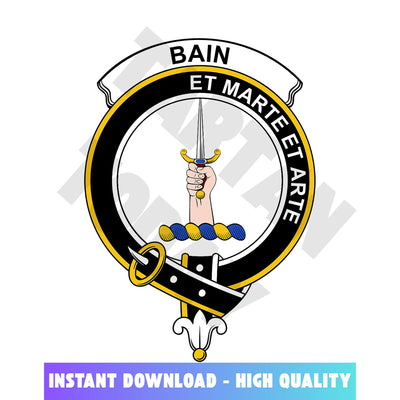 Clan Bain Tartan Crest, Badges, Heraldry, Clans, Family Scotland PNG, Digital ClipArt High Quality