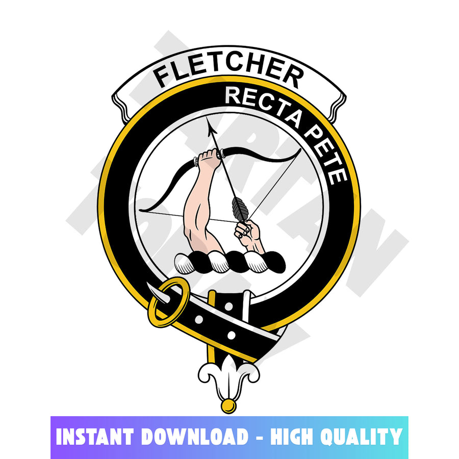 Clan Fletcher Tartan Crest, Badges, Heraldry, Clans, Family Scotland PNG, Digital ClipArt High Quality