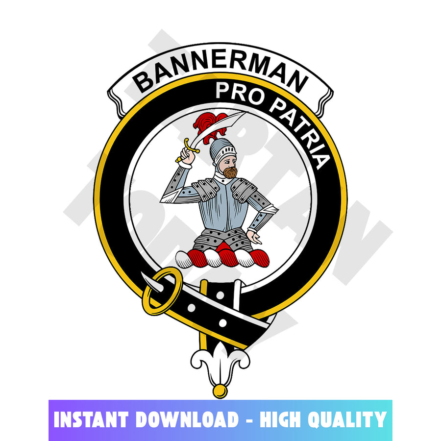 Clan Bannerman Tartan Crest, Badges, Heraldry, Clans, Family Scotland PNG, Digital ClipArt High Quality