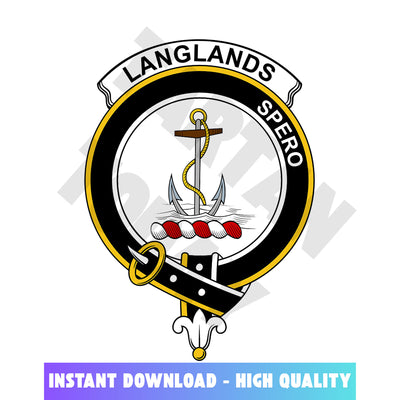 Clan Langlands Tartan Crest, Badges, Heraldry, Clans, Family Scotland PNG, Digital ClipArt High Quality