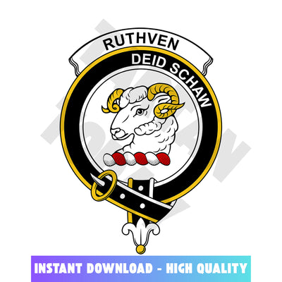 Clan Ruthven Tartan Crest, Badges, Heraldry, Clans, Family Scotland PNG, Digital ClipArt High Quality