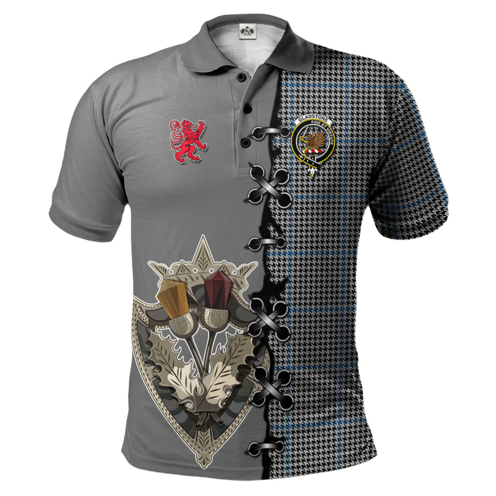 Clan Gladstone Tartan Polo Shirt - Lion Rampant And Celtic Thistle Style GS61 Gladstone Tartan Tartan Polo