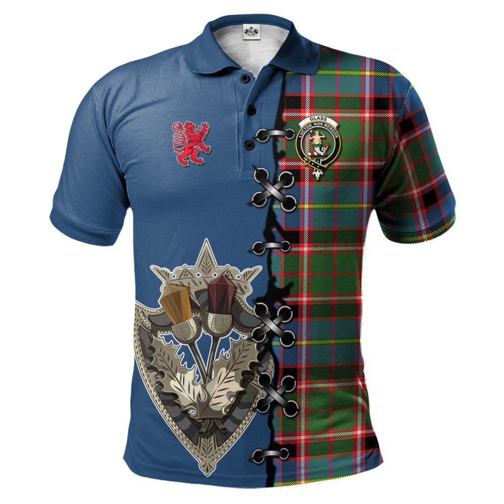 Clan Glass Tartan Polo Shirt - Lion Rampant And Celtic Thistle Style JB35 Glass Tartan Tartan Polo