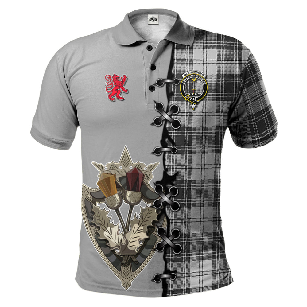 Clan Glendinning Tartan Polo Shirt - Lion Rampant And Celtic Thistle Style AP78 Glendinning Tartan Tartan Polo