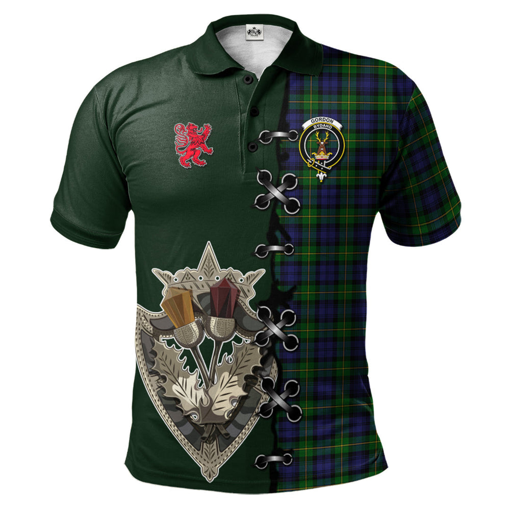 Clan Gordon Tartan Polo Shirt - Lion Rampant And Celtic Thistle Style KK72 Gordon Tartan Tartan Polo