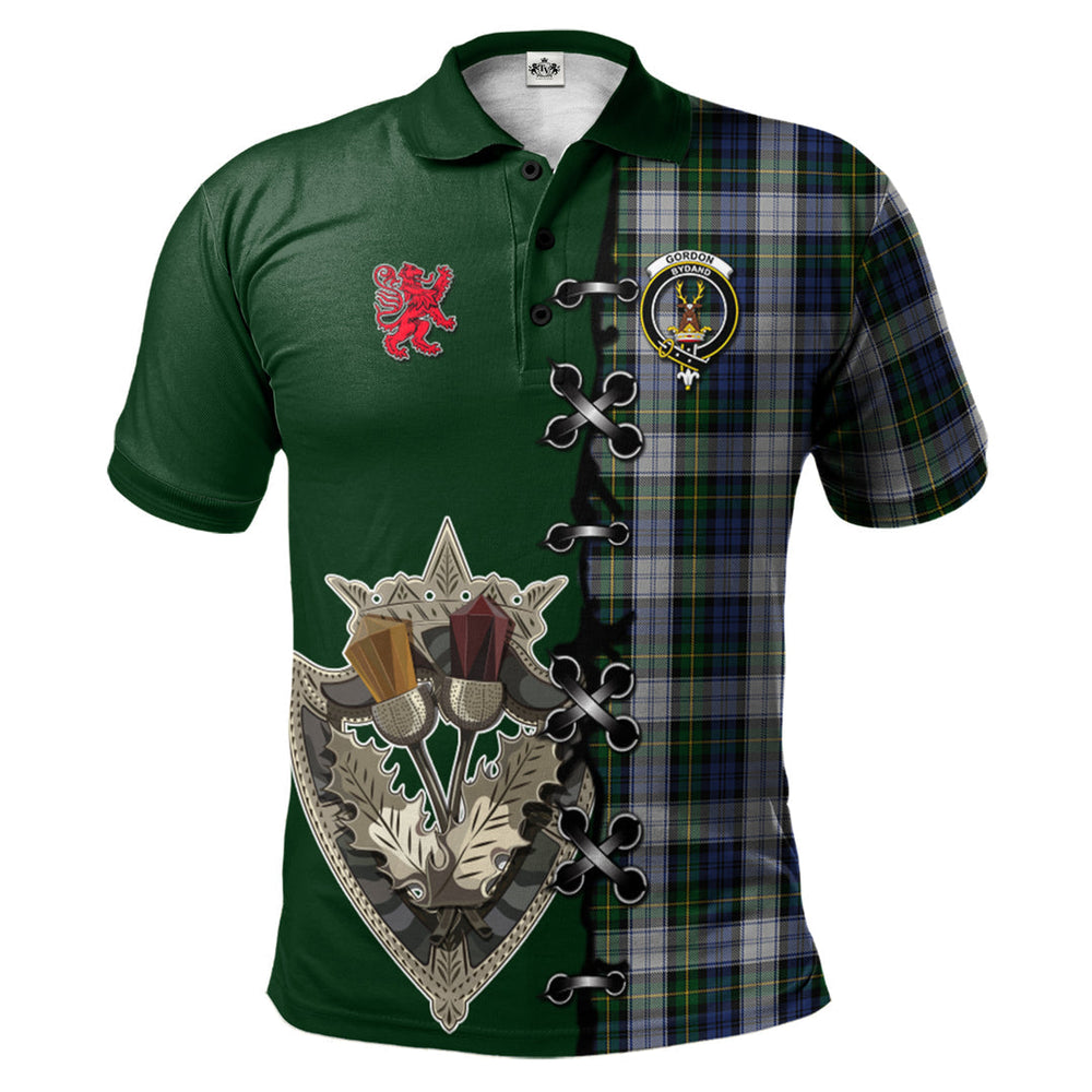 Clan Gordon Dress Tartan Polo Shirt - Lion Rampant And Celtic Thistle Style ZO94 Gordon Dress Tartan Tartan Polo
