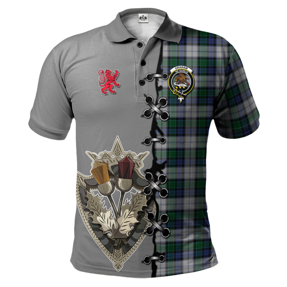 Clan Graham Dress Tartan Polo Shirt - Lion Rampant And Celtic Thistle Style CQ96 Graham Dress Tartan Tartan Polo