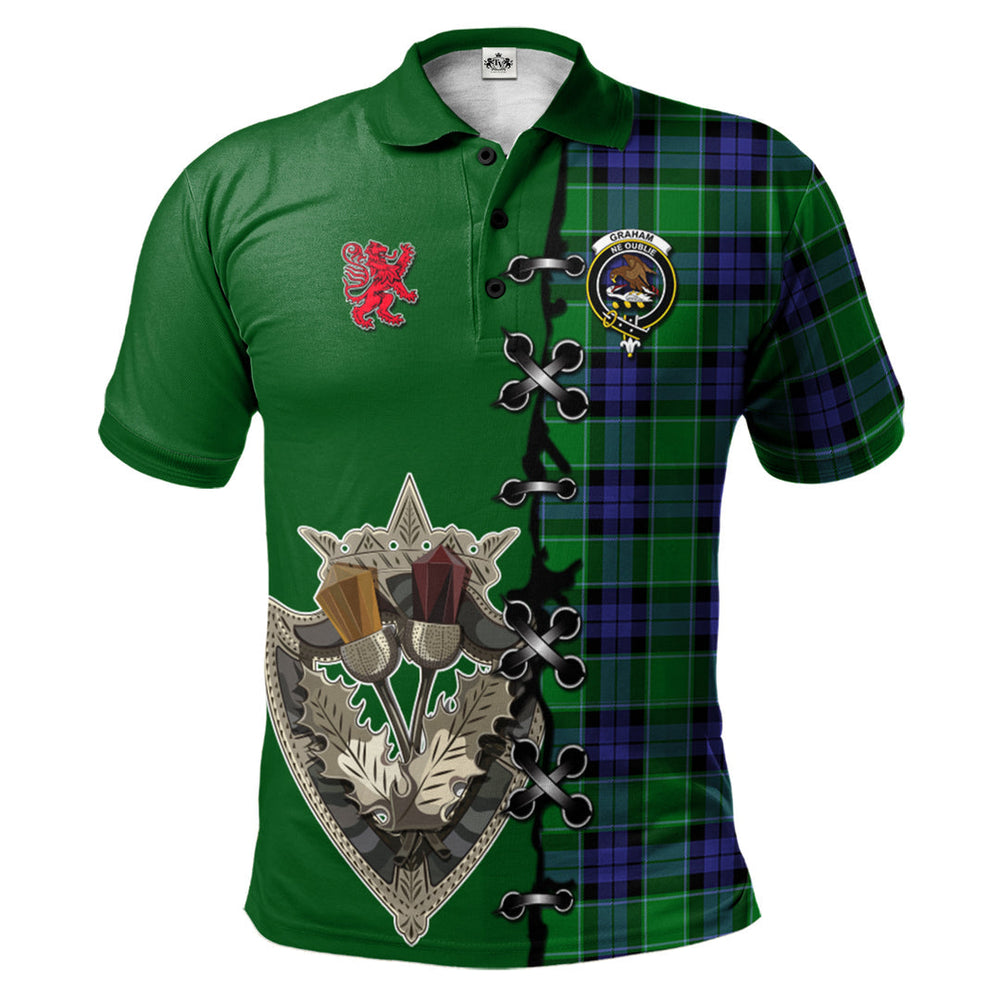 Clan Graham of Menteith Modern Tartan Polo Shirt - Lion Rampant And Celtic Thistle Style PS56 Graham of Menteith Modern Tartan Tartan Polo