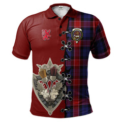 Clan Graham of Menteith Red Tartan Polo Shirt - Lion Rampant And Celtic Thistle Style DG70 Graham of Menteith Red Tartan Tartan Polo