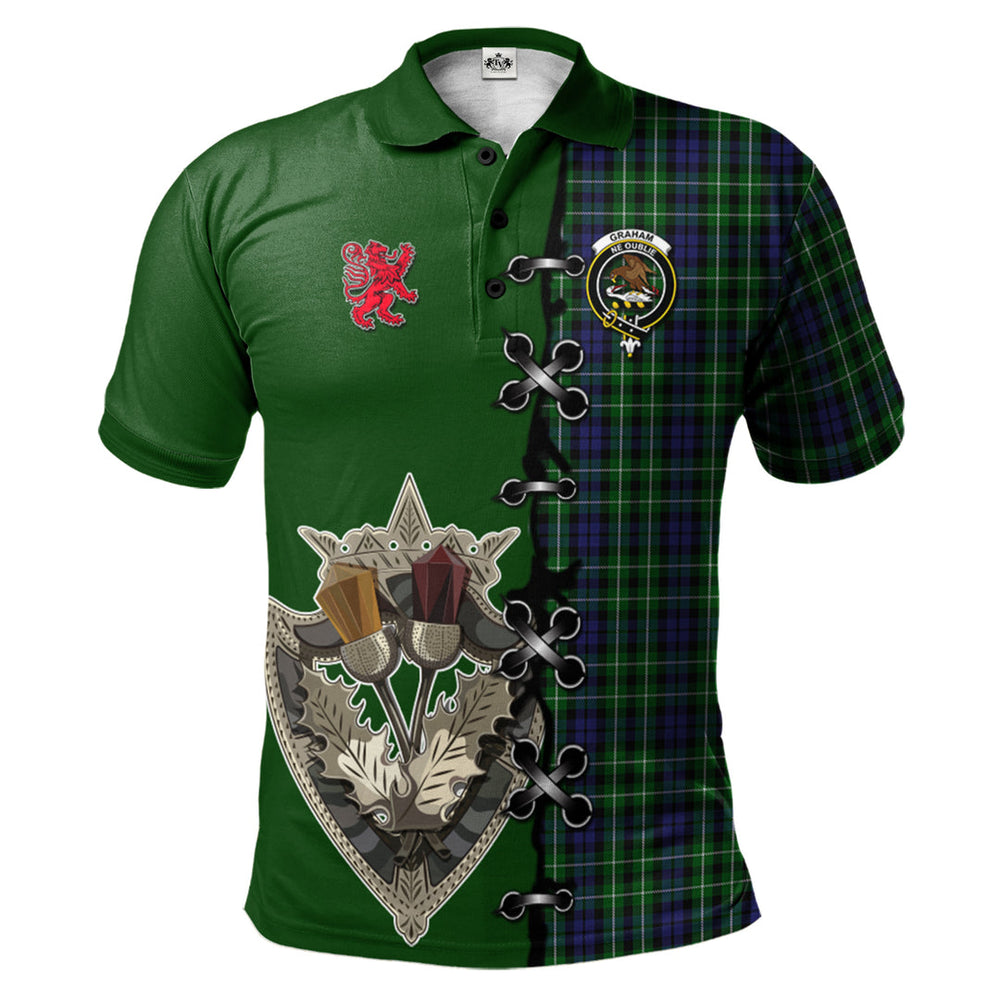 Clan Graham of Montrose Tartan Polo Shirt - Lion Rampant And Celtic Thistle Style NS12 Graham of Montrose Tartan Tartan Polo