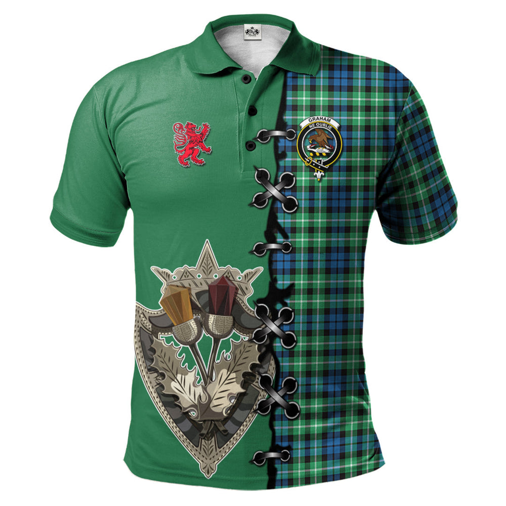 Clan Graham of Montrose Ancient Tartan Polo Shirt - Lion Rampant And Celtic Thistle Style TG58 Graham of Montrose Ancient Tartan Tartan Polo