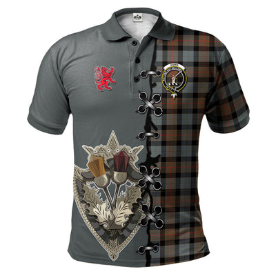 Clan Gunn Weathered Tartan Polo Shirt - Lion Rampant And Celtic Thistle Style