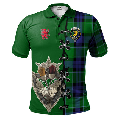 Clan Haldane Tartan Polo Shirt - Lion Rampant And Celtic Thistle Style