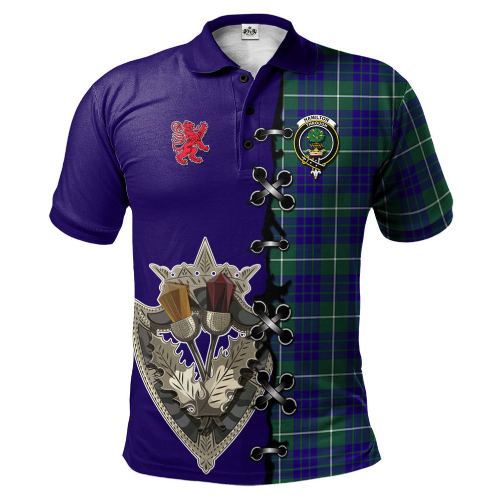 Clan Hamilton Hunting Modern Tartan Polo Shirt - Lion Rampant And Celtic Thistle Style CW42 Hamilton Hunting Modern Tartan Tartan Polo