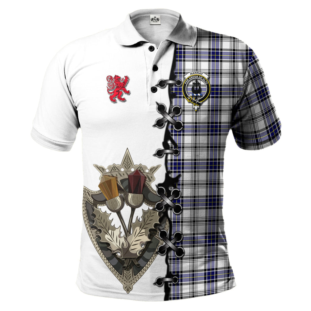 Clan Hannay Modern Tartan Polo Shirt - Lion Rampant And Celtic Thistle Style OC15 Hannay Modern Tartan Tartan Polo