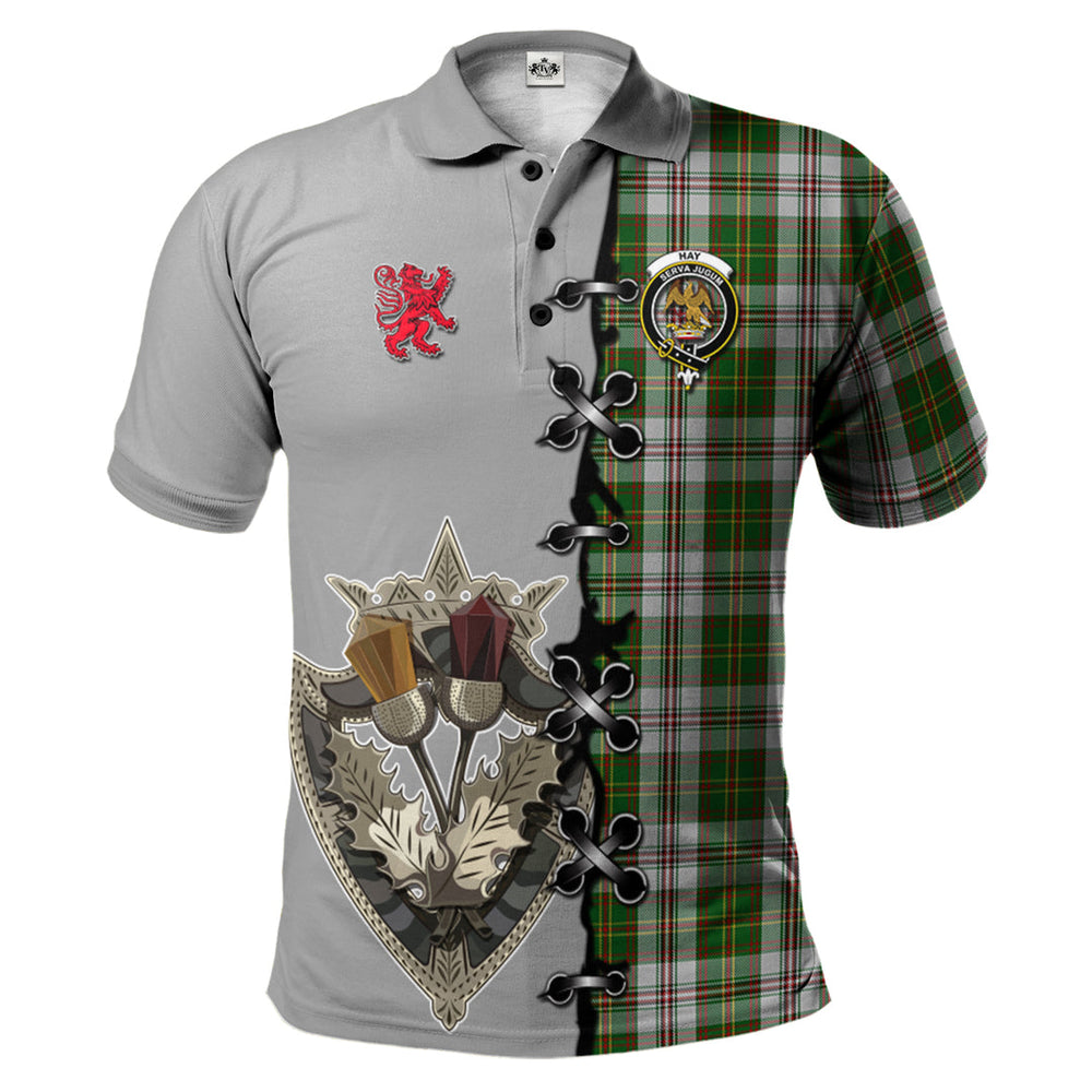 Clan Hay White Dress Tartan Polo Shirt - Lion Rampant And Celtic Thistle Style MX48 Hay White Dress Tartan Tartan Polo