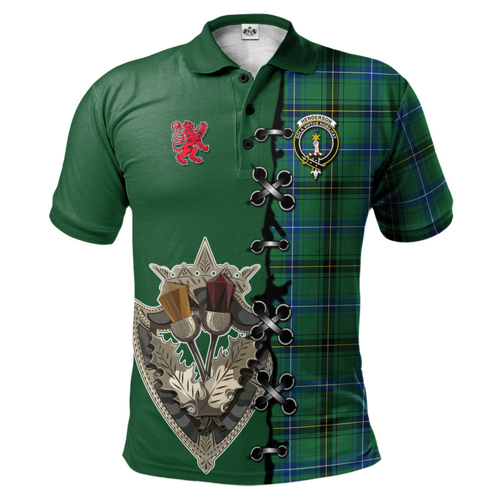 Clan Henderson Ancient Tartan Polo Shirt - Lion Rampant And Celtic Thistle Style HP18 Henderson Ancient Tartan Tartan Polo