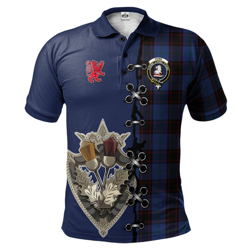 Clan Home or Hume Tartan Polo Shirt - Lion Rampant And Celtic Thistle Style MV58 Home or Hume Tartan Tartan Polo