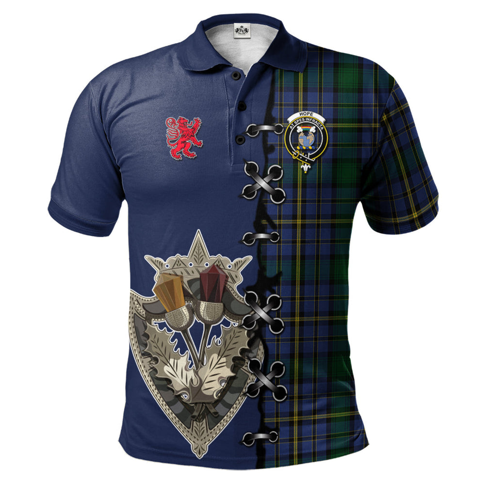 Clan Hope Tartan Polo Shirt - Lion Rampant And Celtic Thistle Style HZ65 Hope Tartan Tartan Polo